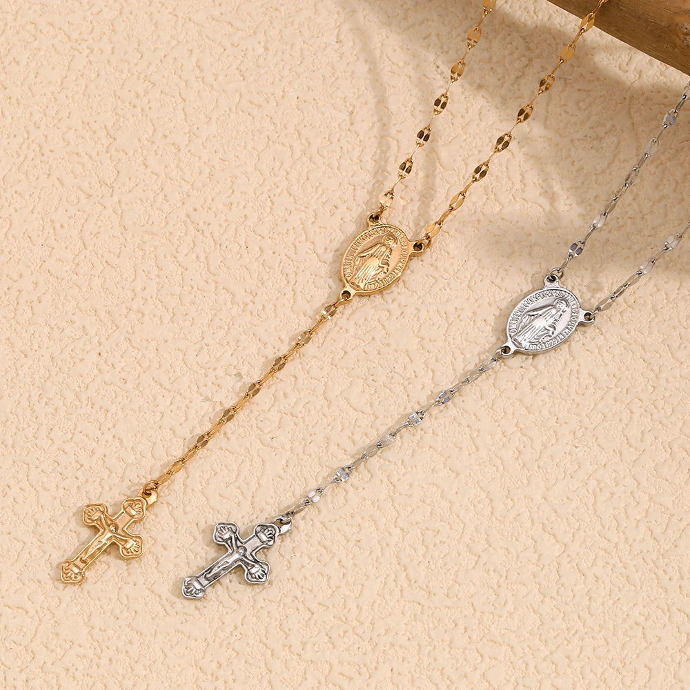 Virgin Cross Tassel Necklace